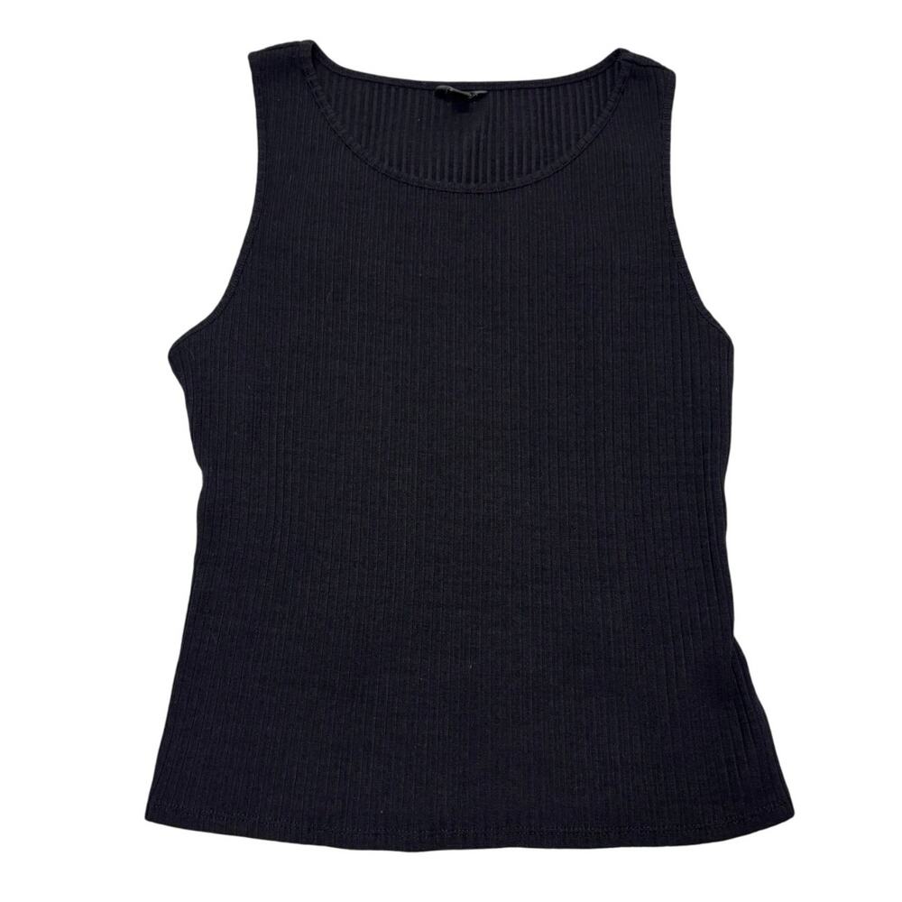 Guess Black Ribbed Crew Neck Tank Top Women's Medium Y2K Minimalist